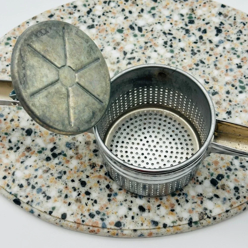 Hong Kong‎ Vintage Metal Potato Ricer Fruit Press Silver Tone Kitchen Tool
